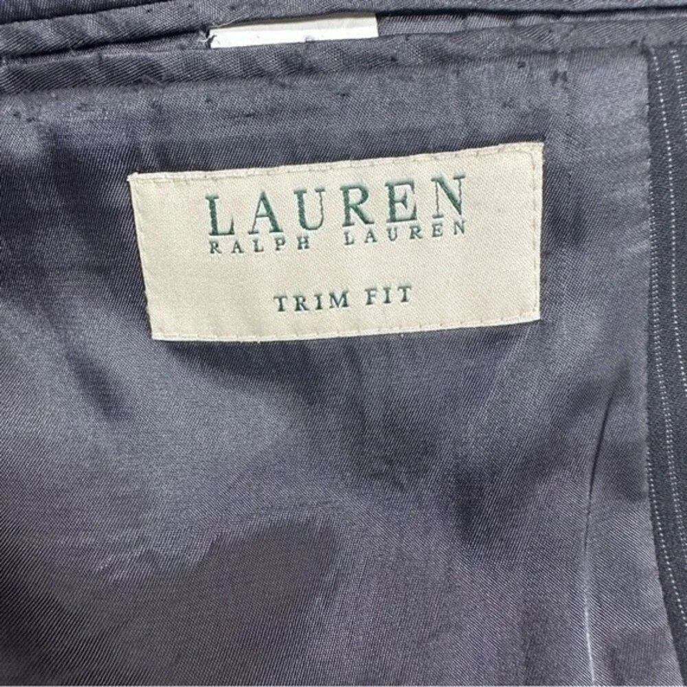 Lauren Ralph Lauren Mens Suit Size 44R 100% Wool Black Striped Jacket Blazer